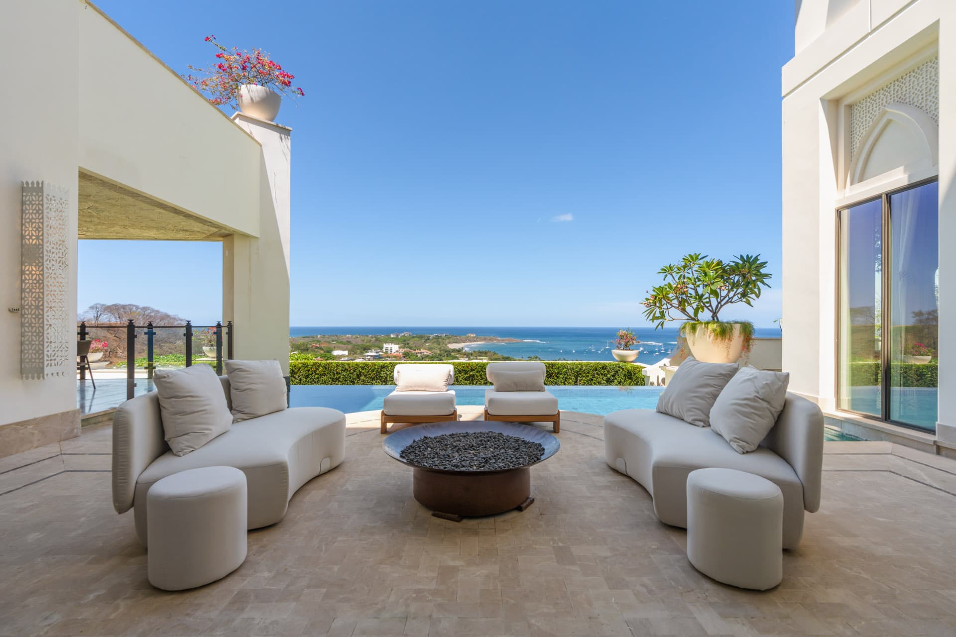 Fire pit seating terrace overlooking the Pacific