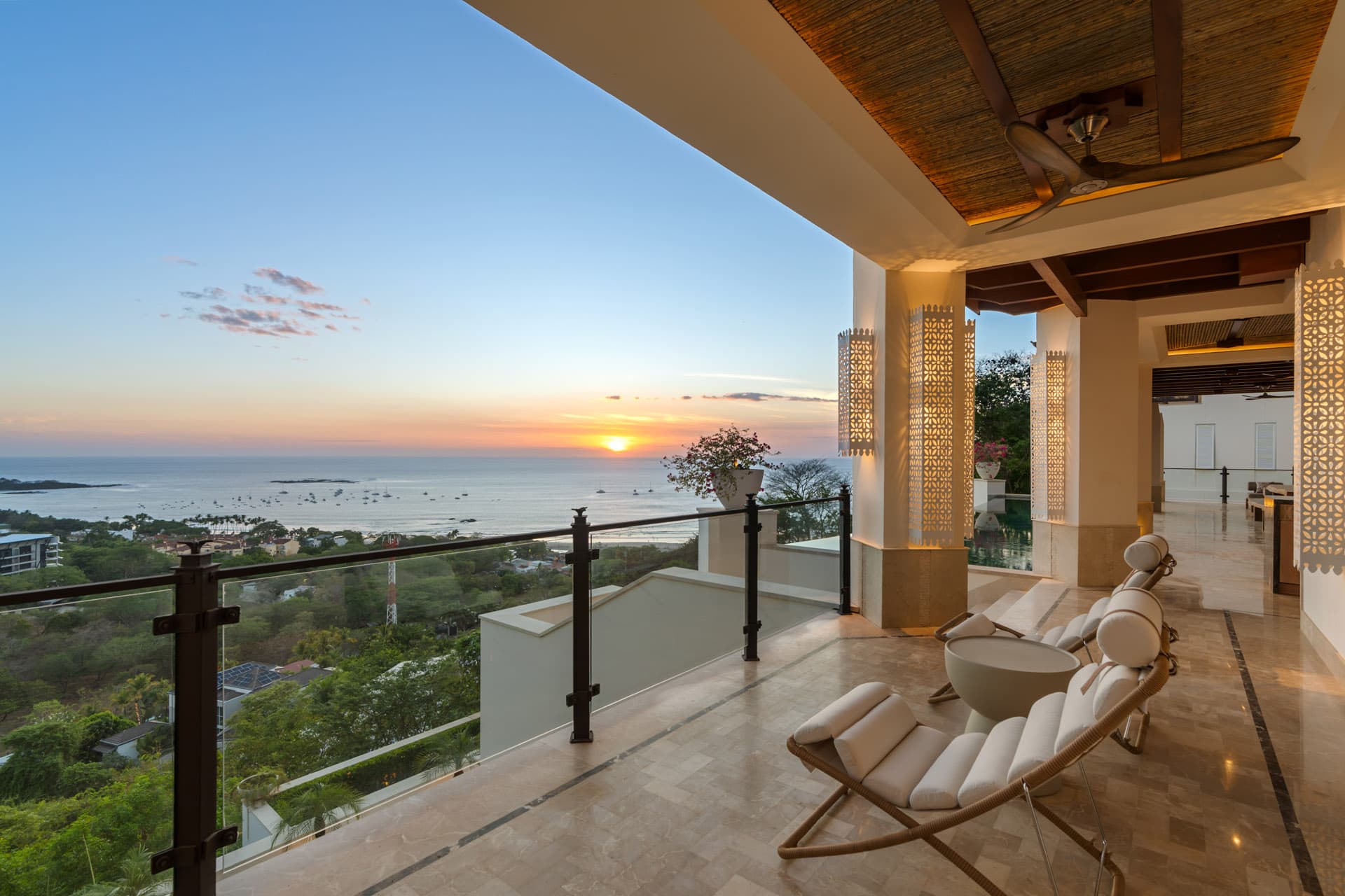 Main terrace lounge chairs at Pacific sunset, Villa Luciérnaga